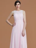 A-Line/Princess Jewel Sleeveless Floor-Length Ruched Chiffon Bridesmaid Dresses Evening Dress