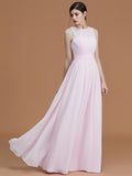 A-Line/Princess Jewel Sleeveless Floor-Length Ruched Chiffon Bridesmaid Dresses Evening Dress