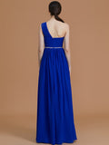 A-Line/Princess One-Shoulder Sleeveless Floor-Length Beading Chiffon Bridesmaid Dresses Prom Evening Dress
