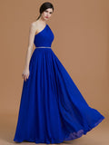 A-Line/Princess One-Shoulder Sleeveless Floor-Length Beading Chiffon Bridesmaid Dresses Prom Evening Dress