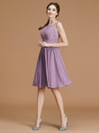 A-Linie/Princess-Linie Bateau-Ausschnitt Ärmellos Kurz/Mini Spitze Chiffon Brautjungfernkleider