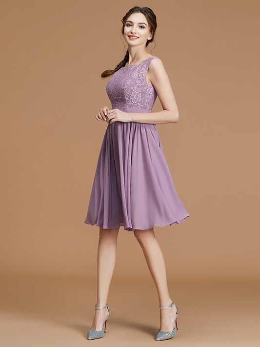 Vestidos de dama de honor de gasa con encaje, corte princesa, sin mangas, cortos o mini