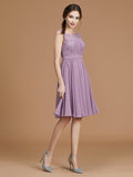 A-Linie/Princess-Linie Bateau-Ausschnitt Ärmellos Kurz/Mini Spitze Chiffon Brautjungfernkleider