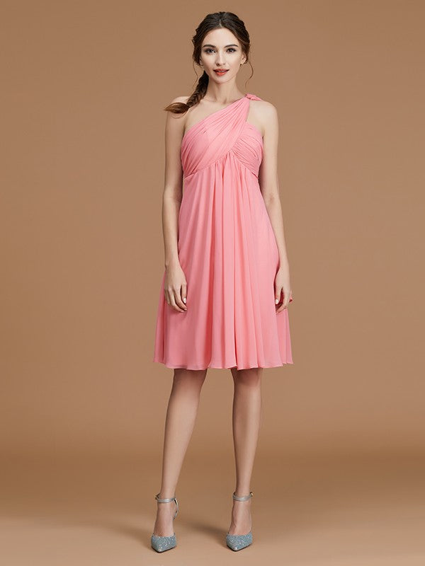 Vestido de dama de honor de gasa fruncida, corto/mini, sin mangas, corte A/princesa, con un solo hombro, para invitada de boda y fiesta
