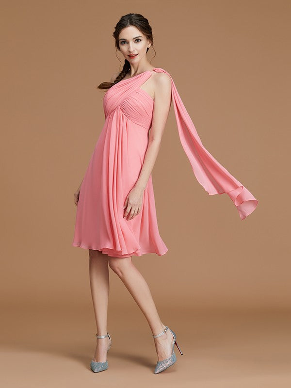Vestido de dama de honor de gasa fruncida, corto/mini, sin mangas, corte A/princesa, con un solo hombro, para invitada de boda y fiesta
