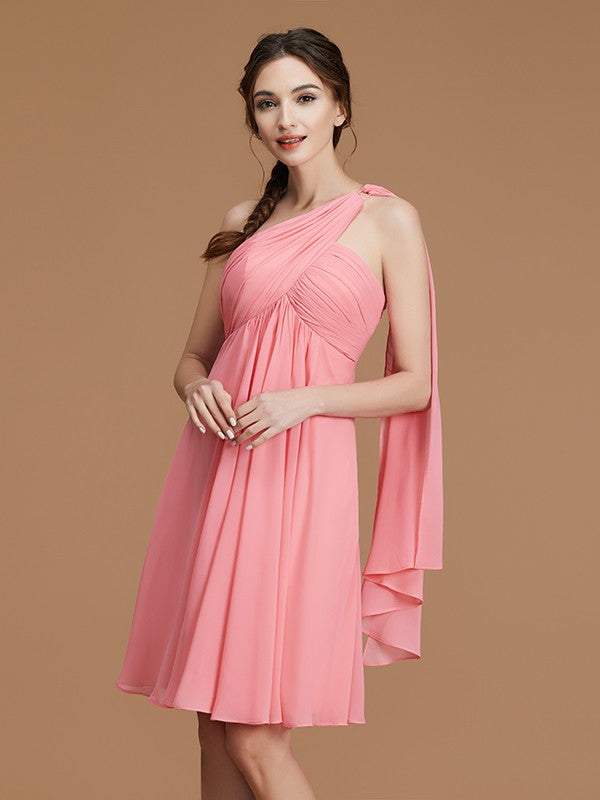 Vestido de dama de honor de gasa fruncida, corto/mini, sin mangas, corte A/princesa, con un solo hombro, para invitada de boda y fiesta