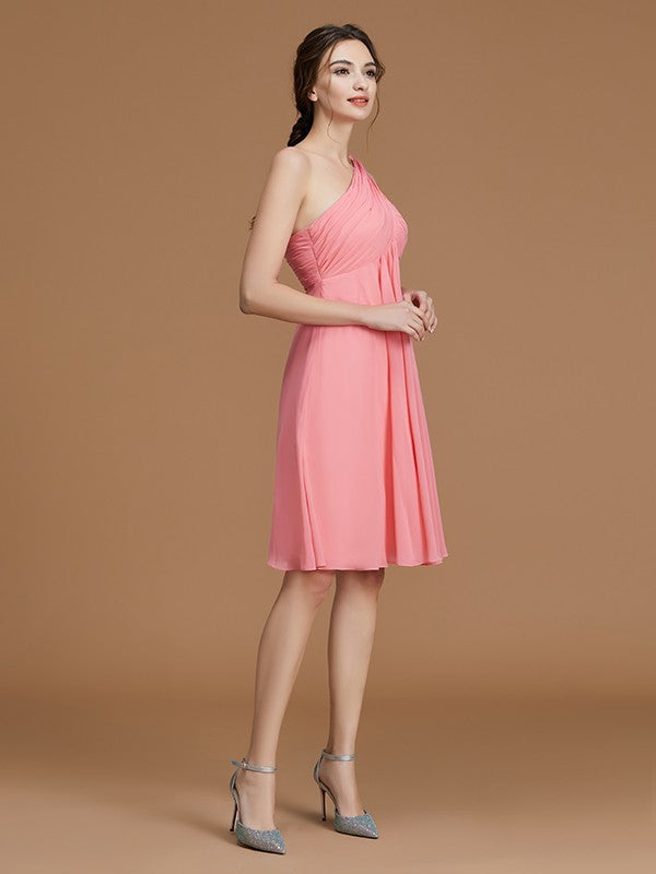 Vestido de dama de honor de gasa fruncida, corto/mini, sin mangas, corte A/princesa, con un solo hombro, para invitada de boda y fiesta