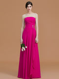 A-Line/Princess Strapless Sleeveless Floor-Length Ruffles Chiffon Bridesmaid Dresses Evening Prom Dress
