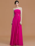 A-Line/Princess Strapless Sleeveless Floor-Length Ruffles Chiffon Bridesmaid Dresses Evening Prom Dress