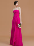 A-Line/Princess Strapless Sleeveless Floor-Length Ruffles Chiffon Bridesmaid Dresses Evening Prom Dress