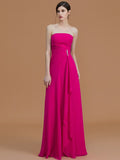 A-Line/Princess Strapless Sleeveless Floor-Length Ruffles Chiffon Bridesmaid Dresses Evening Prom Dress