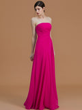 A-Line/Princess Strapless Sleeveless Floor-Length Ruffles Chiffon Bridesmaid Dresses Evening Prom Dress
