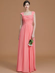 A-Linie/Princess-Linie Herzausschnitt Ärmellos Bodenlang Geraffte Chiffon Brautjungfernkleider Abendkleid