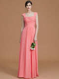 A-Linie/Princess-Linie Herzausschnitt Ärmellos Bodenlang Geraffte Chiffon Brautjungfernkleider Abendkleid