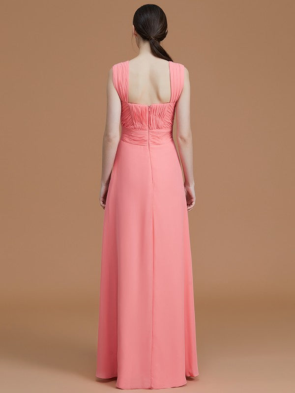A-Linie/Princess-Linie Herzausschnitt Ärmellos Bodenlang Geraffte Chiffon Brautjungfernkleider Abendkleid