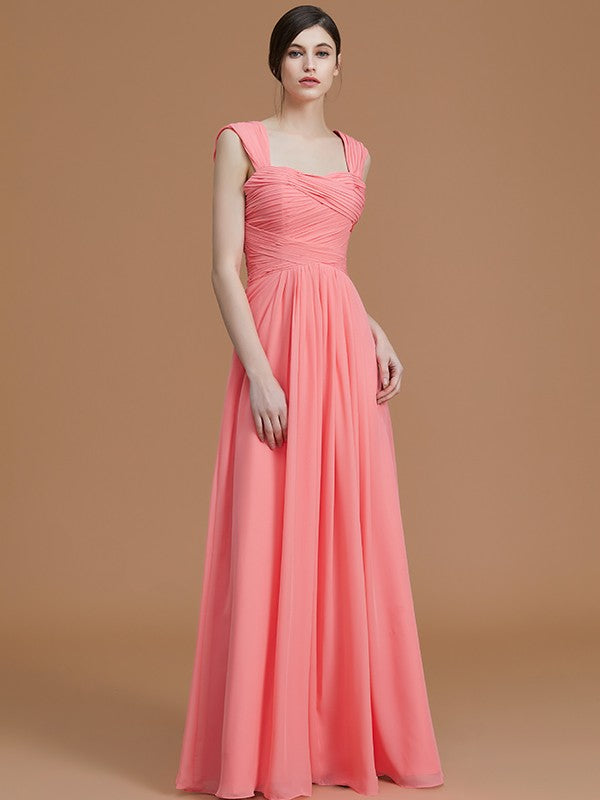 A-Linie/Princess-Linie Herzausschnitt Ärmellos Bodenlang Geraffte Chiffon Brautjungfernkleider Abendkleid