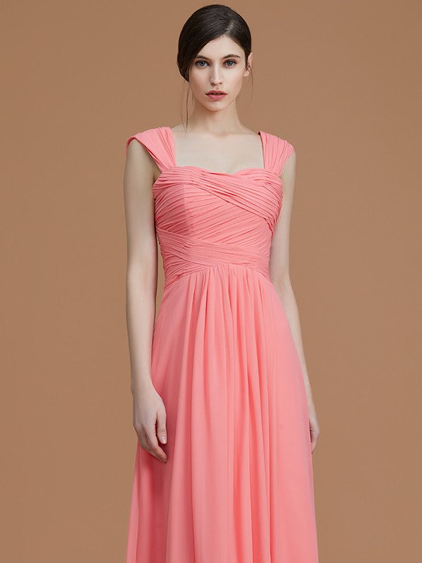 A-Linie/Princess-Linie Herzausschnitt Ärmellos Bodenlang Geraffte Chiffon Brautjungfernkleider Abendkleid