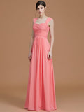 A-Linie/Princess-Linie Herzausschnitt Ärmellos Bodenlang Geraffte Chiffon Brautjungfernkleider Abendkleid