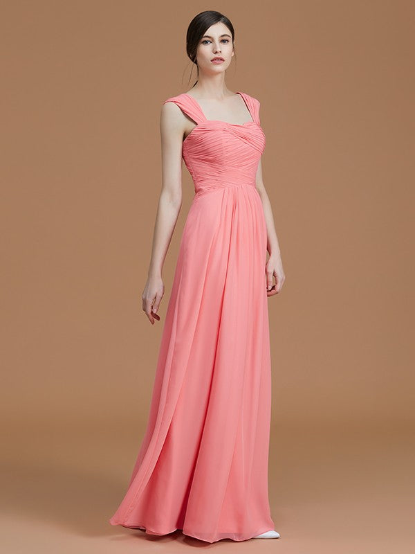 A-Linie/Princess-Linie Herzausschnitt Ärmellos Bodenlang Geraffte Chiffon Brautjungfernkleider Abendkleid