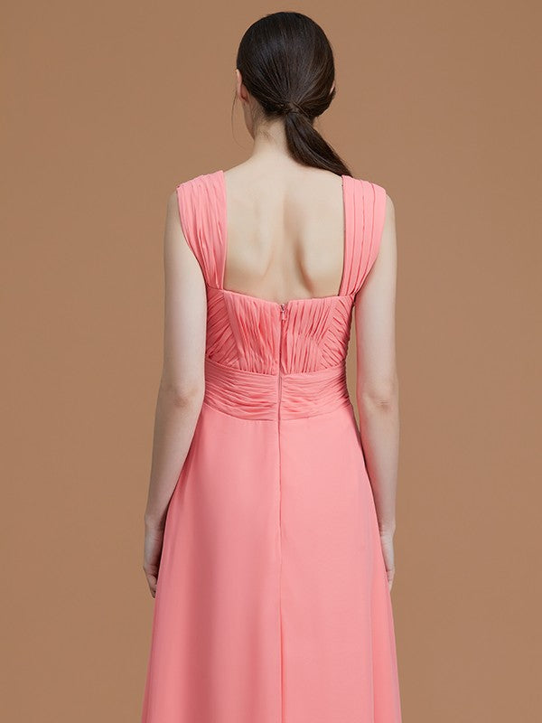 A-Linie/Princess-Linie Herzausschnitt Ärmellos Bodenlang Geraffte Chiffon Brautjungfernkleider Abendkleid