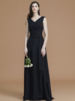 A-Line/Princess V-neck Sleeveless Floor-Length Sash/Ribbon/Belt Chiffon Bridesmaid Dresses Evening Prom Dress
