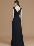 A-Line/Princess V-neck Sleeveless Floor-Length Sash/Ribbon/Belt Chiffon Bridesmaid Dresses Evening Prom Dress