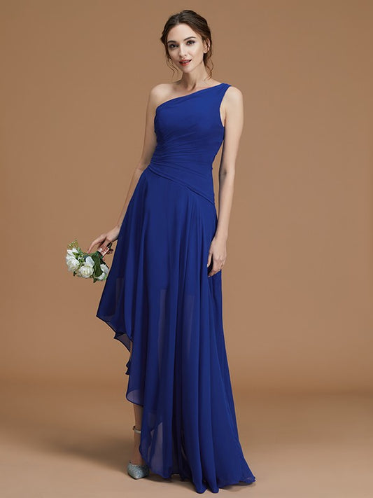 A-Line/Princess One-Shoulder Sleeveless Asymmetrical Ruffles Chiffon Bridesmaid Dresses Evening Prom Dress