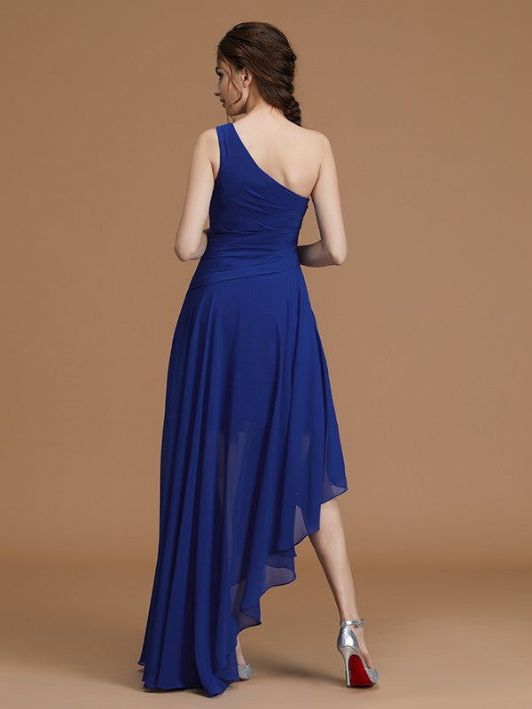 A-Line/Princess One-Shoulder Sleeveless Asymmetrical Ruffles Chiffon Bridesmaid Dresses Evening Prom Dress