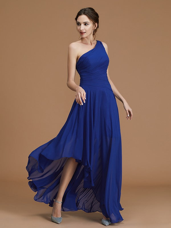 A-Line/Princess One-Shoulder Sleeveless Asymmetrical Ruffles Chiffon Bridesmaid Dresses Evening Prom Dress