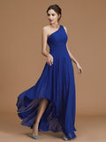 A-Line/Princess One-Shoulder Sleeveless Asymmetrical Ruffles Chiffon Bridesmaid Dresses Evening Prom Dress