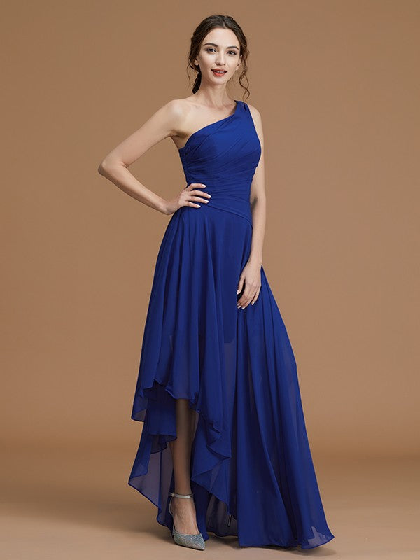 A-Line/Princess One-Shoulder Sleeveless Asymmetrical Ruffles Chiffon Bridesmaid Dresses Evening Prom Dress