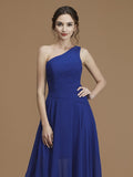 A-Line/Princess One-Shoulder Sleeveless Asymmetrical Ruffles Chiffon Bridesmaid Dresses Evening Prom Dress