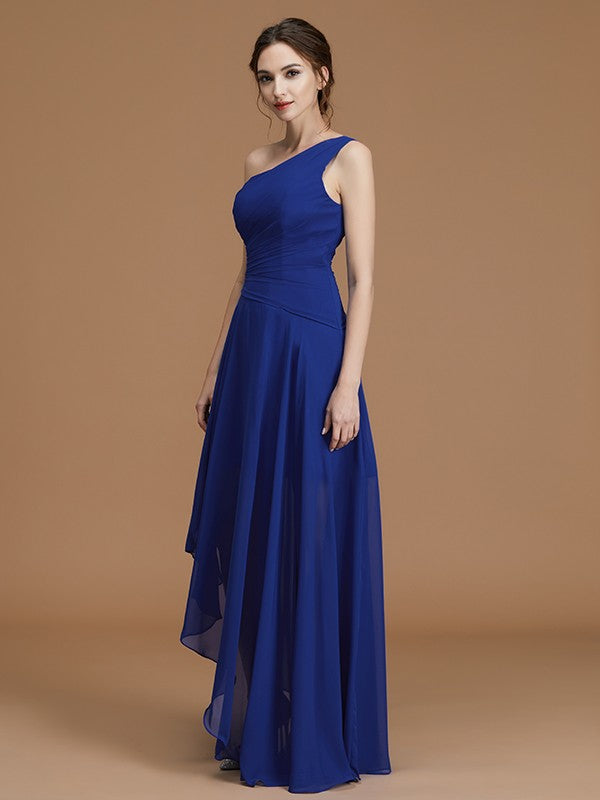 A-Line/Princess One-Shoulder Sleeveless Asymmetrical Ruffles Chiffon Bridesmaid Dresses Evening Prom Dress
