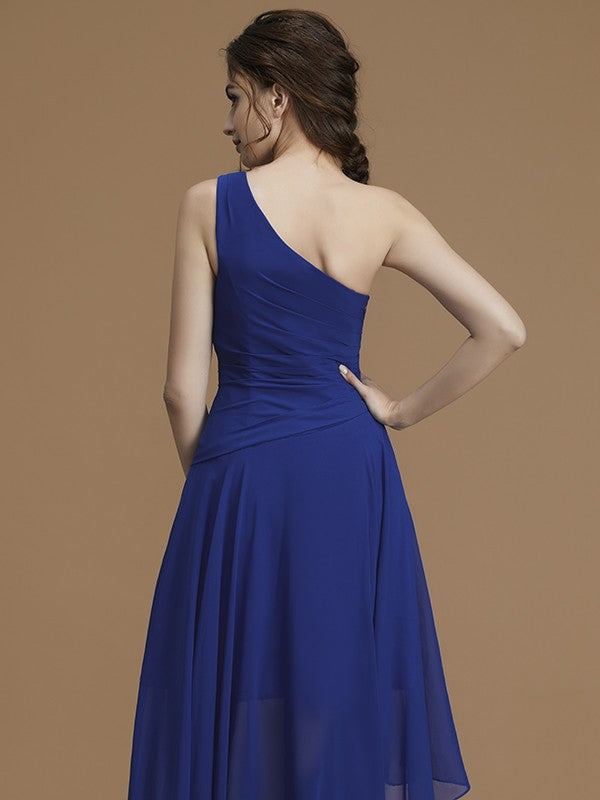 A-Line/Princess One-Shoulder Sleeveless Asymmetrical Ruffles Chiffon Bridesmaid Dresses Evening Prom Dress
