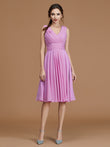 A-Linie/Princess-Linie V-Ausschnitt Ärmellos Kurz/Mini Geraffte Chiffon Brautjungfernkleider Kleid für Hochzeitsgäste