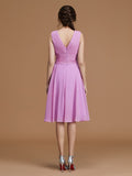 A-Linie/Princess-Linie V-Ausschnitt Ärmellos Kurz/Mini Geraffte Chiffon Brautjungfernkleider Kleid für Hochzeitsgäste