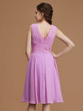 A-Linie/Princess-Linie V-Ausschnitt Ärmellos Kurz/Mini Geraffte Chiffon Brautjungfernkleider Kleid für Hochzeitsgäste