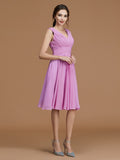 A-Linie/Princess-Linie V-Ausschnitt Ärmellos Kurz/Mini Geraffte Chiffon Brautjungfernkleider Kleid für Hochzeitsgäste