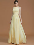A-Line/Princess Halter Sleeveless Floor-Length Ruched Chiffon Bridesmaid Dresses Wedding Guest Dress