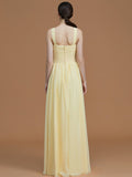 A-Line/Princess Halter Sleeveless Floor-Length Ruched Chiffon Bridesmaid Dresses Wedding Guest Dress