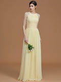 A-Line/Princess Halter Sleeveless Floor-Length Ruched Chiffon Bridesmaid Dresses Wedding Guest Dress