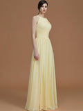 A-Line/Princess Halter Sleeveless Floor-Length Ruched Chiffon Bridesmaid Dresses Wedding Guest Dress