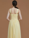 A-Line/Princess Halter Sleeveless Floor-Length Ruched Chiffon Bridesmaid Dresses Wedding Guest Dress
