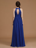 A-Line/Princess Halter Sleeveless Floor-Length Ruched Chiffon Bridesmaid Dresses Evening Prom Dress