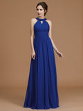 A-Line/Princess Halter Sleeveless Floor-Length Ruched Chiffon Bridesmaid Dresses Evening Prom Dress