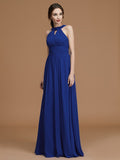 A-Line/Princess Halter Sleeveless Floor-Length Ruched Chiffon Bridesmaid Dresses Evening Prom Dress