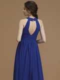 A-Line/Princess Halter Sleeveless Floor-Length Ruched Chiffon Bridesmaid Dresses Evening Prom Dress