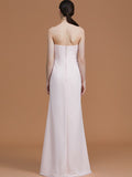 A-Line/Princess Strapless Sleeveless Floor-Length Ruched Chiffon Bridesmaid Dresses Evening Prom Dress