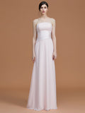 A-Line/Princess Strapless Sleeveless Floor-Length Ruched Chiffon Bridesmaid Dresses Evening Prom Dress
