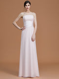A-Line/Princess Strapless Sleeveless Floor-Length Ruched Chiffon Bridesmaid Dresses Evening Prom Dress